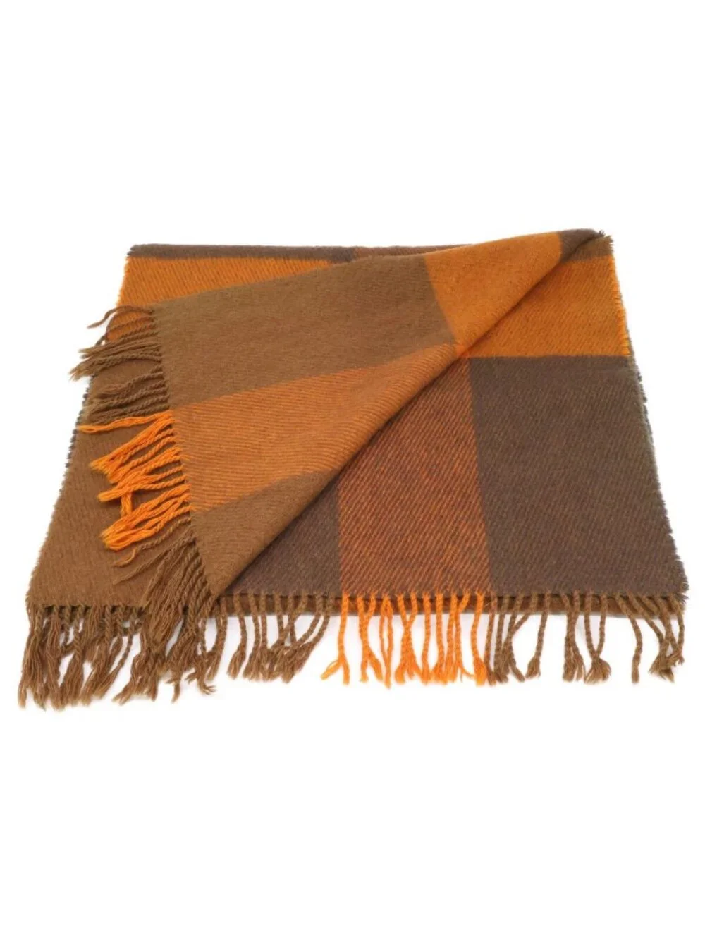 Hermes Block Check Wool Fringe Scarf